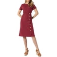 thumbnail image 2 of INSPIRE CHIC Crew Neck Dress for Women's Short Sleeve Casual Wedding Midi Dresses S Burgundy, 2 of 6