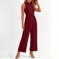 thumbnail image 2 of PBFRDSJ Jumpsuits for Women Casual Sleeveless Mock Neck Ruched Wide Leg Jumpsuit Casual Formal Long Romper with Pockets, 2 of 7