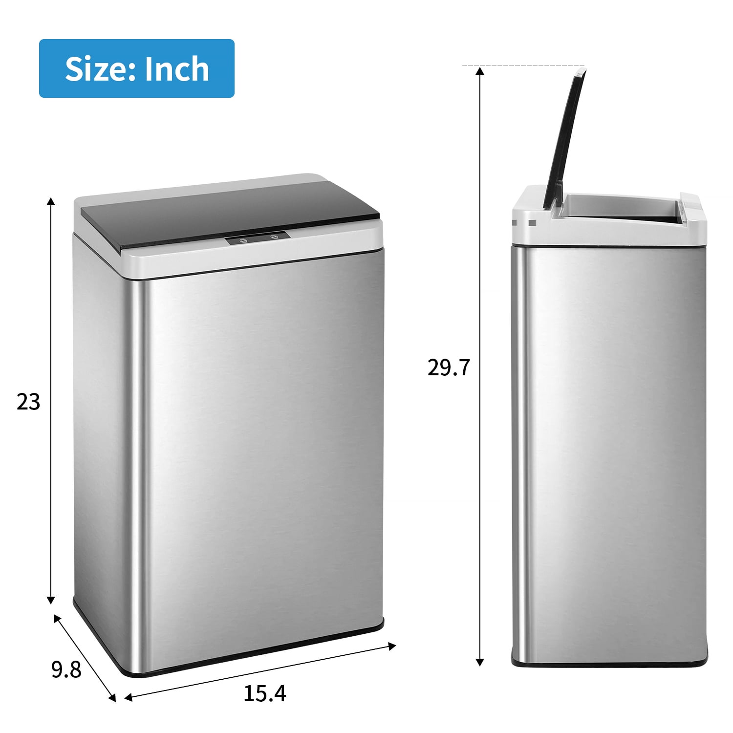 PayLessHere 13 Gallon 50 Liter Kitchen Trash Can High-Capacity with Lid Brushed Stainless Steel