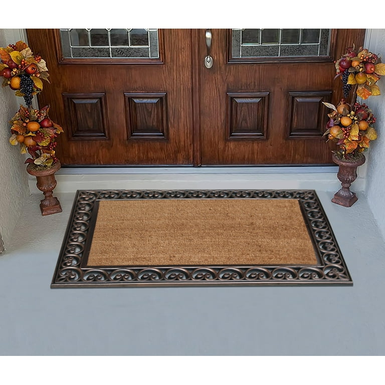 A1HC 30x48 Natural Coir & Rubber Paisley Border Door Mat, Heavy