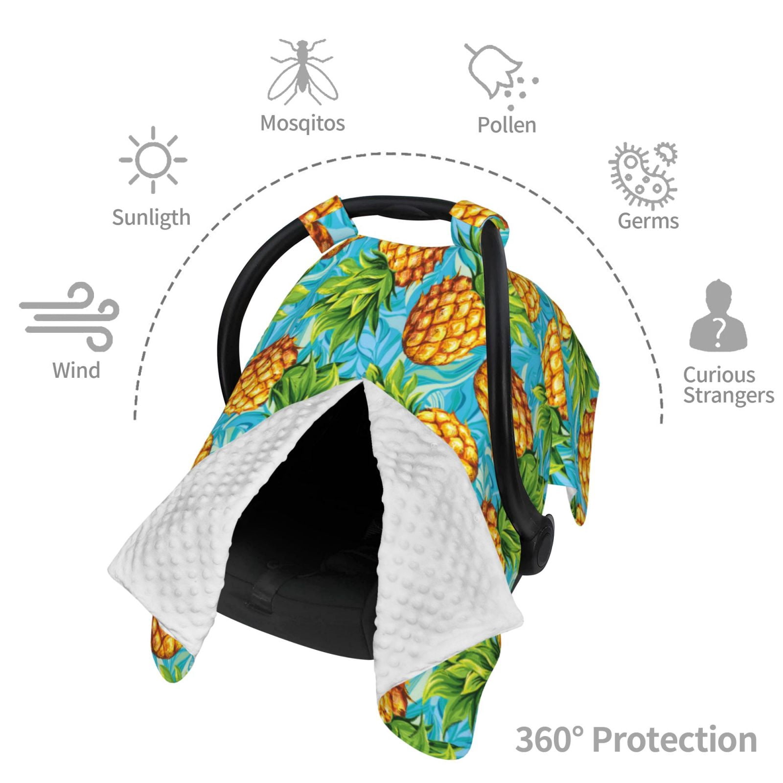 Naloa Pineapple Baby Car Seat Cover, Breathable Baby Carrier Cover, Multiuse Baby Carrier Cover & Nursing Breastfeeding Cover