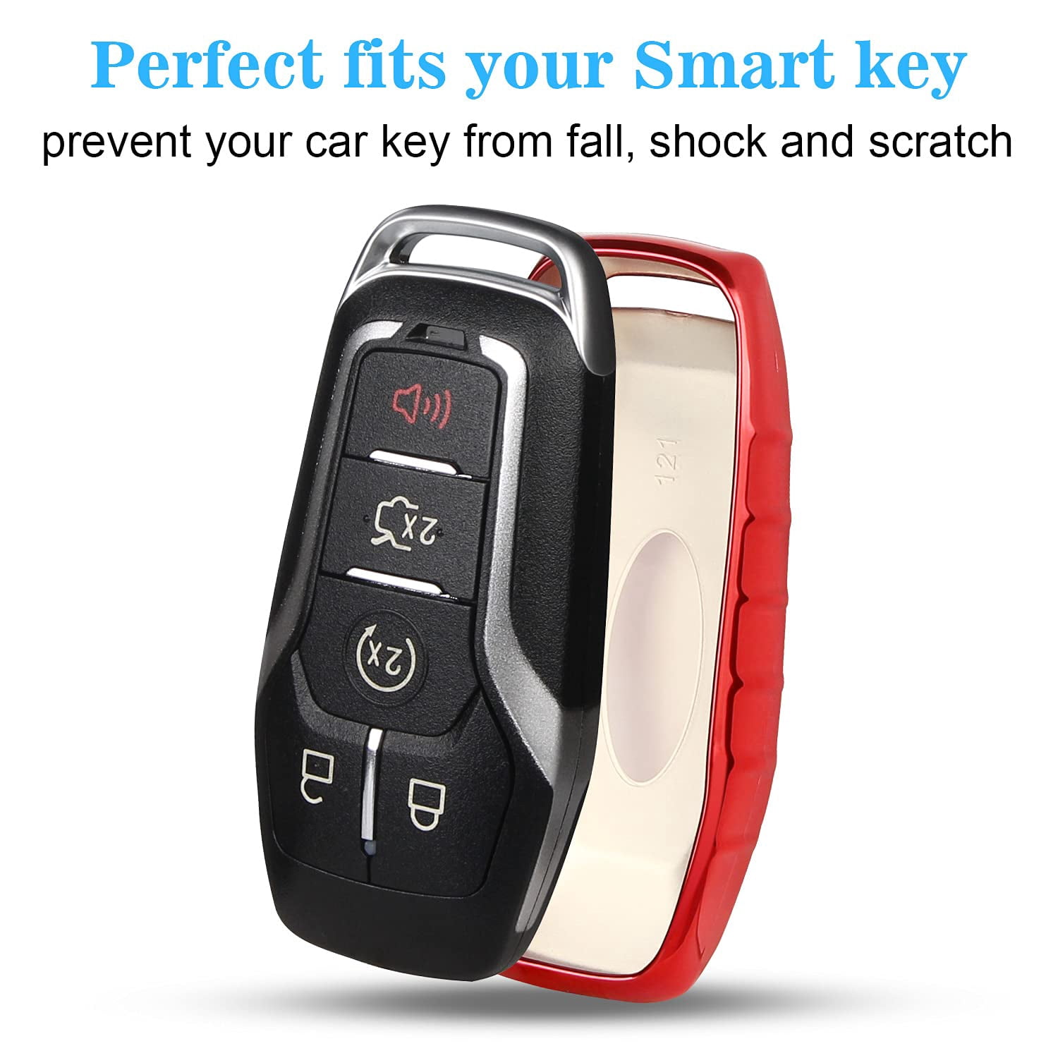 for Ford Key fob Cover,TPU Car Key Case Protector with Keychain Compatible with Ford Fusion F-150 Edge Explorer Mustang Lincoln MKZ MKC 2/3/4/5 Buttons Smart Key