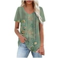 thumbnail image 3 of CFLVAEK Short Sleeve Tshirts for Women Casual V Neck Pleated Tunic Tops Fashion Floral Graphic Tees Summer Beach Vacation Clothes Green L, 3 of 5