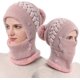 thumbnail image 1 of Women Winter Warm Knitted Cap Hat Neck Warmer Sets, Double Layer Fleece Lined Beanie Hat, Pink, 1 of 4