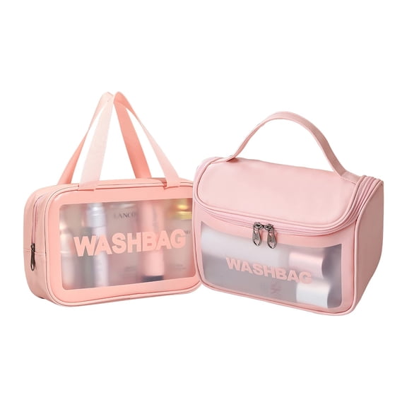 2 Pcs Travel Makeup Bag,Wash Bag Women,Portable Large Cosmetic Bag Make up Case Organizer for Women and Girls(pink)