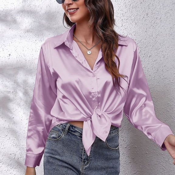 Babysbule Womens Tops Long Sleeve Women Fashion Turndown Collar Long Sleeve Solid Color Casual Shirt Tee Tops