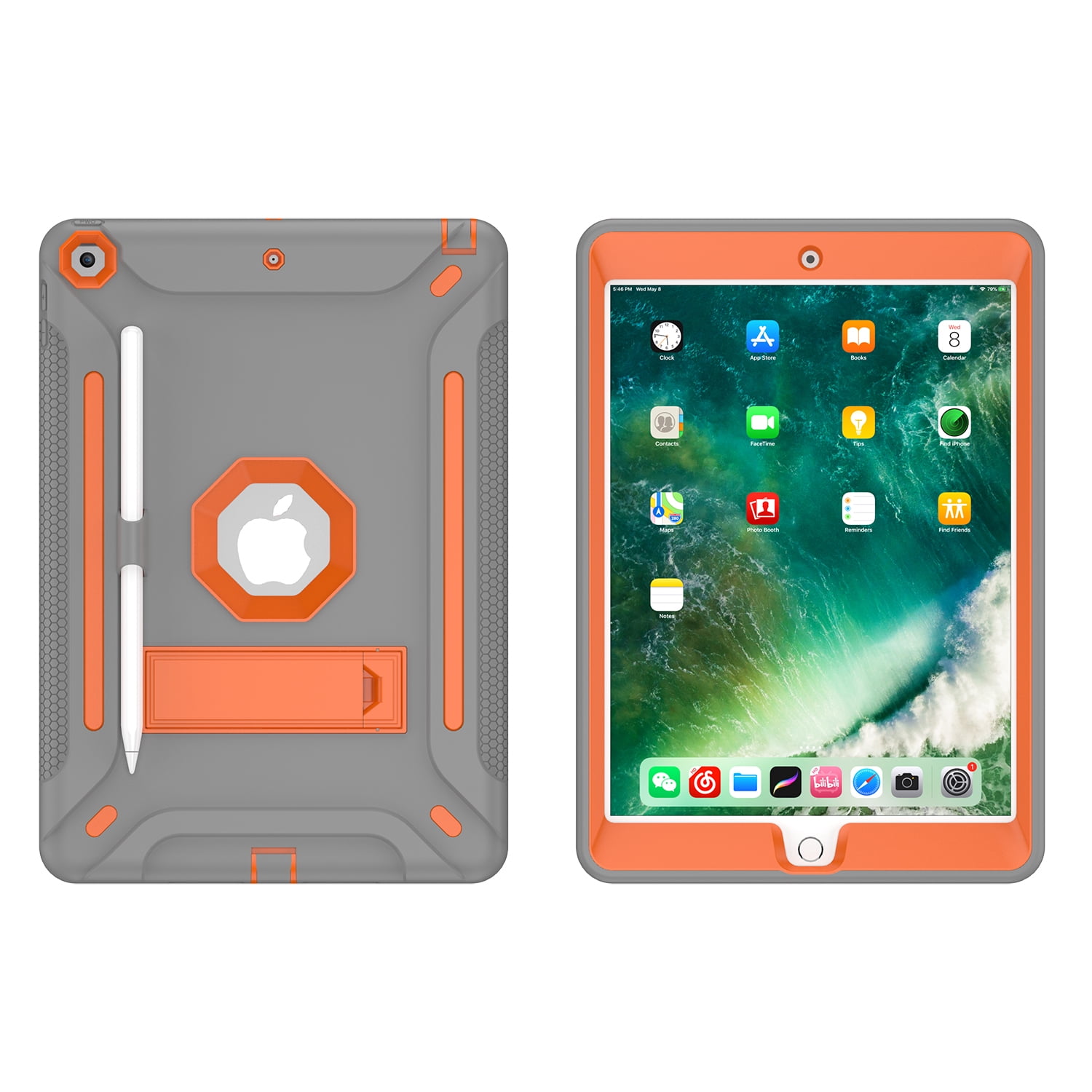 iPad Air 3 Case, iPad Pro 10.5 Case 2019/2017, Dual Layer Shockproof Lightweight Hybrid Rugged Kickstand Protective Cover with Pencil Holder, Gray/Orange