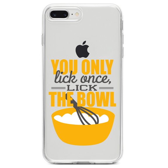 DistinctInk Clear Shockproof Hybrid Case for iPhone 7 PLUS / 8 PLUS (5.5" Screen) TPU Bumper Acrylic Back Tempered Glass Screen Protector - You Only Lick Once - Lick the Bowl - Baking