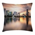 thumbnail image 1 of American Throw Pillow Cushion Cover, USA Florida Downtown City Skyline View from the Lake Foggy Scenic Panorama, Decorative Square Accent Pillow Case, 24 X 24 Inches, Teal Peach Grey, by Ambesonne, 1 of 2