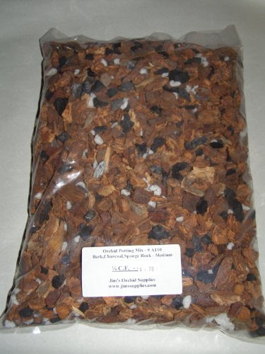 Orchid Potting Mix - Medium Orchid Bark with Charcoal & Sponge Rock. 1/4 Cubic Foot Bag.