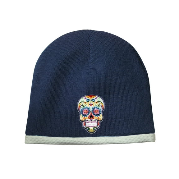 Sugar Skull Patch Performance Beanie Hat - True Navy
