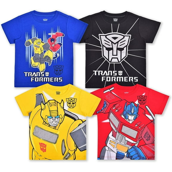Transformers Optimus Prime and Bumblebee Boys 4 Pack Character Short Sleeve Tees, 4-7