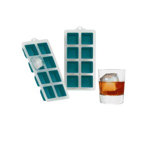 Dependable Industries 8-Cavity Flexible Silicone and Plastic Ice Cube Trays, 2 Count