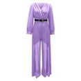 thumbnail image 5 of Elegant sequin jumpsuits for women With V Neck Long Sleeves Shirt Collar Wrap Waist Flared Sparkling Sequins Evening Party Wear Casual Outfit women's jumpsuits, rompers and overalls (Light Purple,S), 5 of 6