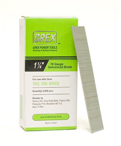 GREX GBN18-32 18 Gauge 1-1/4-Inch Length Galvanized Brad Nails 5,000 per box 