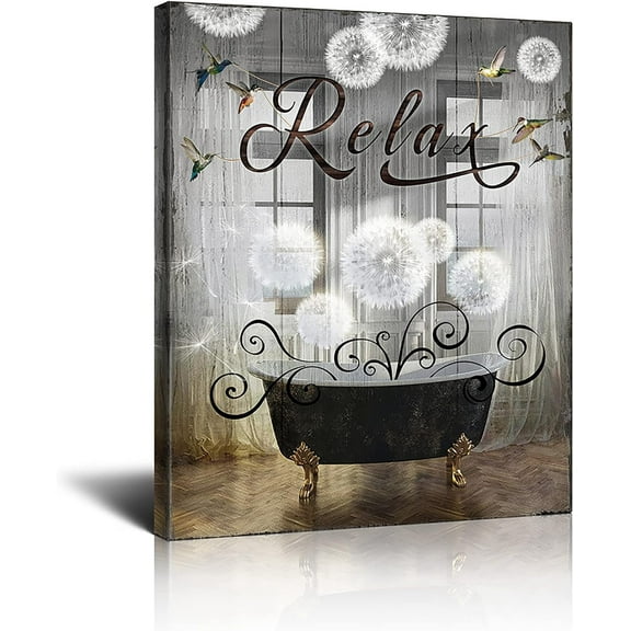 Bathroom Decor Canvas Wall Art Rustic Bathroom Sign Relax Print Paintings Vintage Bathtube Bathroom Art Wall Decor Dandelion Pictures Modern Home Artwork Decor For Bathroom Framed 12x16 Inch