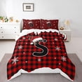 thumbnail image 3 of Homewish Christmas Monogrammed S Full Size Comforter Sets for Kids, Winter Snowflake Bedding Comforter Set, Black Red Buffalo Plaid Reversible Bedding Sets, Microfiber Bedroom Decor, 3pcs, 3 of 8