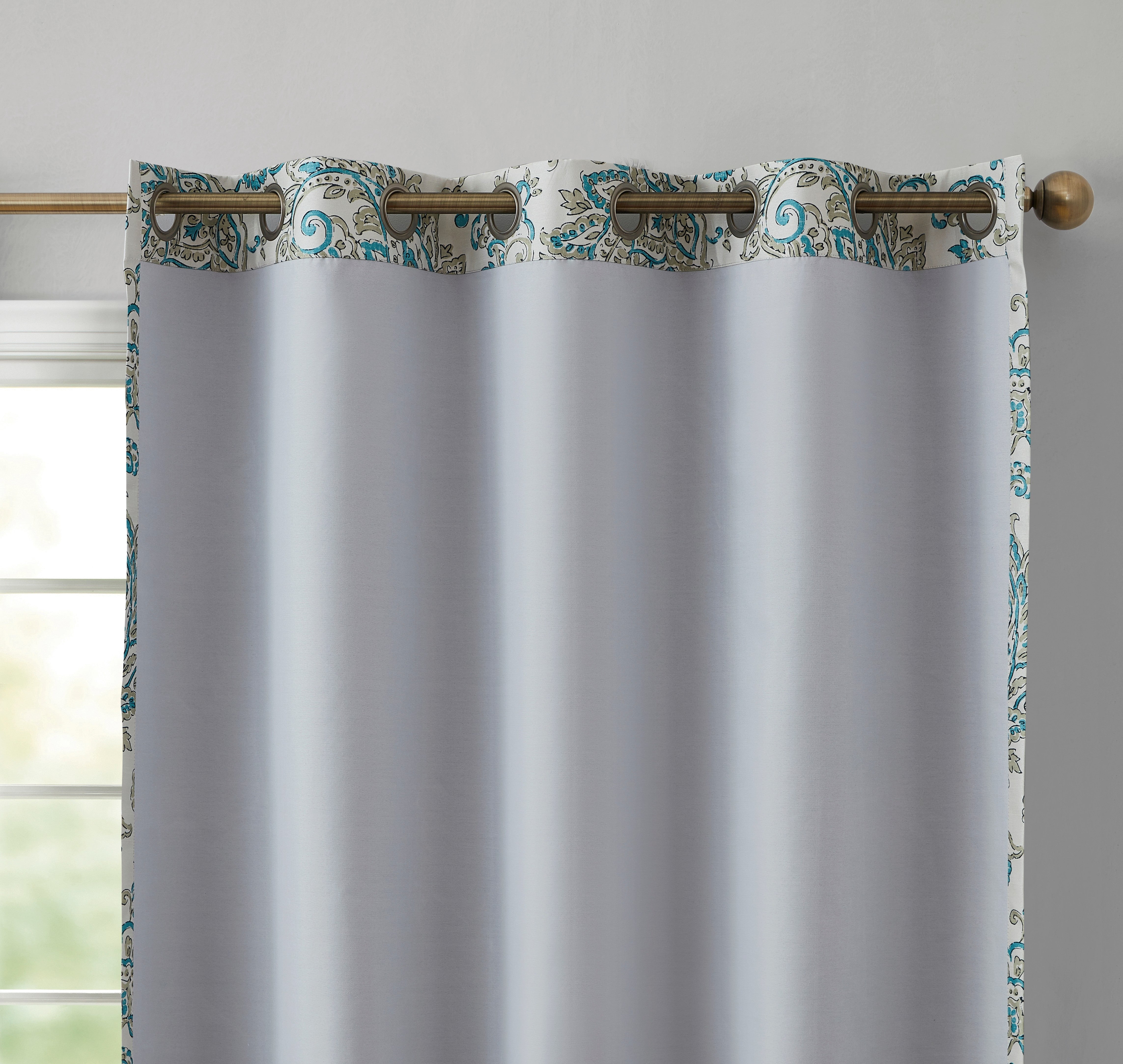 THD Paisley Faux Silk 100% Blackout Thermal Lined Energy Efficient Curtain Grommet Panels - Pair