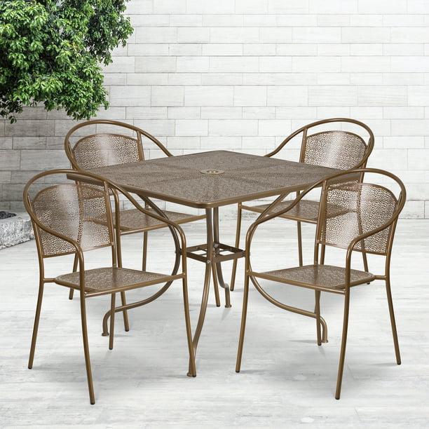 Flash Furniture Commercial Grade 35 5, Round Metal Patio Table And 4 Chairs