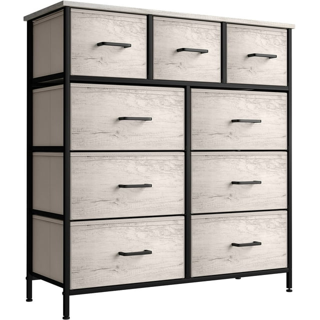 Sorbus Commode en Tissu à 9 Tiroirs pour Chambre - Haute Commode de Rangement pour Vêtements, Garde-Robe Autoportante Portable avec Tiroirs en Faux Bois, Ranger Vêtements, Désordre, Linge