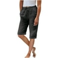 thumbnail image 2 of Sakmal Chino Shorts Womens Knee Length Black Straight Leg Bermuda High Waisted 16" Shorts with Pockets, 2 of 8