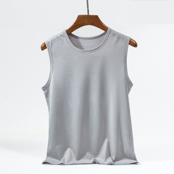 1 Uds. Tops para hombre, chaleco de seda helada, ropa exterior, camisetas sin mangas transpirables con agujeros de malla de secado rápido, chaleco fresco de verano, tanques de viaje para playa