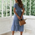 thumbnail image 6 of Womens Square Neck Smocked Dress Summer Puff Short Sleeve Floral Casual Ruffle Tiered Maxi Wedding Guest Dresses, 6 of 6