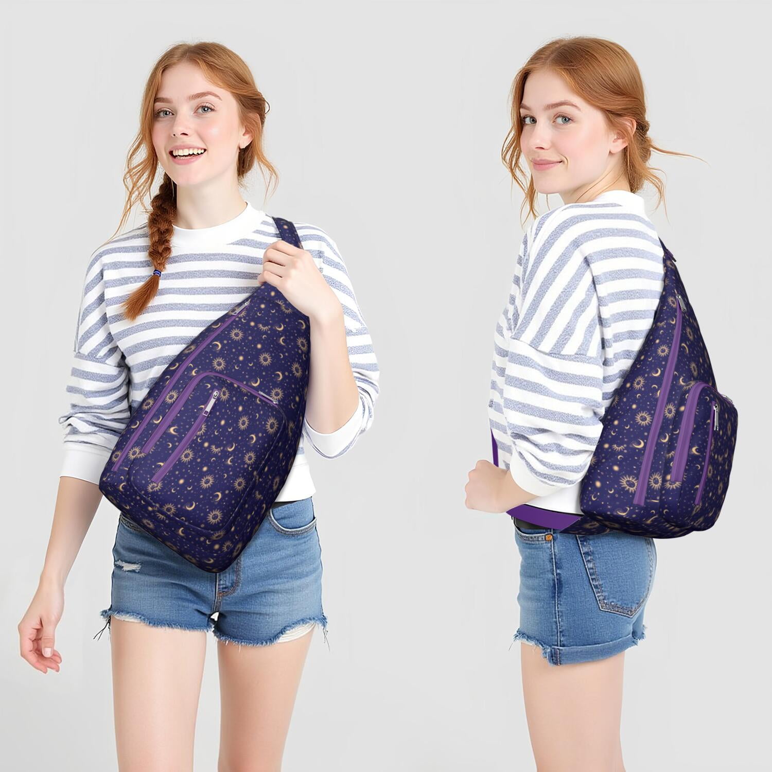 Ethereal Moon Crossbody Bag - Dark Celestial Star & Constellation Art, Lightweight Adjustable Strap Sling Bag for Men