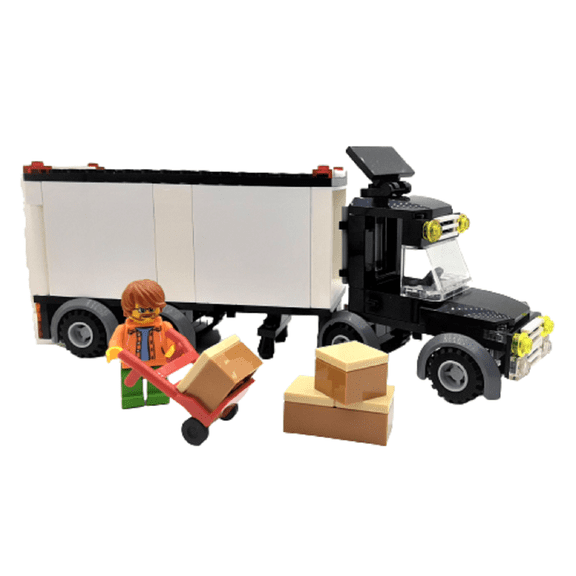 Building Bricks Toys MOC Tractor Trailer Vehicle with City Minifigure Hand Truck & 3 Boxes Compatible with All Major Brick Brands, Construction Building Kit Gift for Boys & Girls Ages 4+
