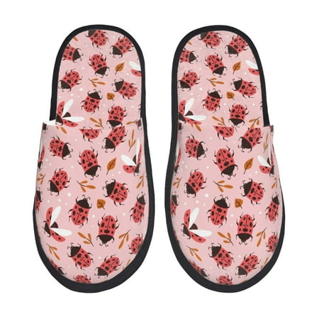 

Disketp Cute Ladybugs 1 Fuzzy House Memory Foam Slippers Furry Fur Lined Bedroom Shoes Cozy Indoor-Large