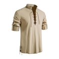 thumbnail image 2 of Afdoent Golf Polo Shirts For Men 2025 Male Long Sleeve Beach Shirt With Stand Collar Lightweight Linen Blend Leisure Shirt For Summer Outdoor Boho Style Classic Sport Shirts, 2 of 8