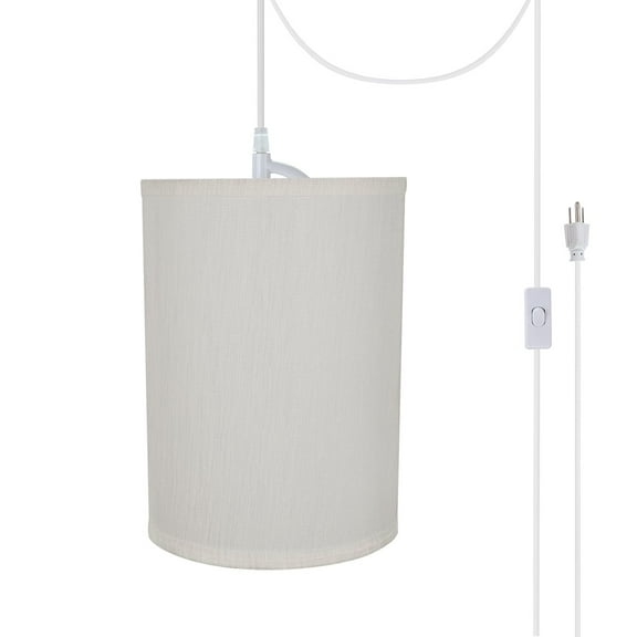 Aspen Creative 71278-21 One-Light Plug-In Swag Pendant Light Conversion Kit with Transitional Drum Fabric Lamp Shade, Eggshell, 8" width