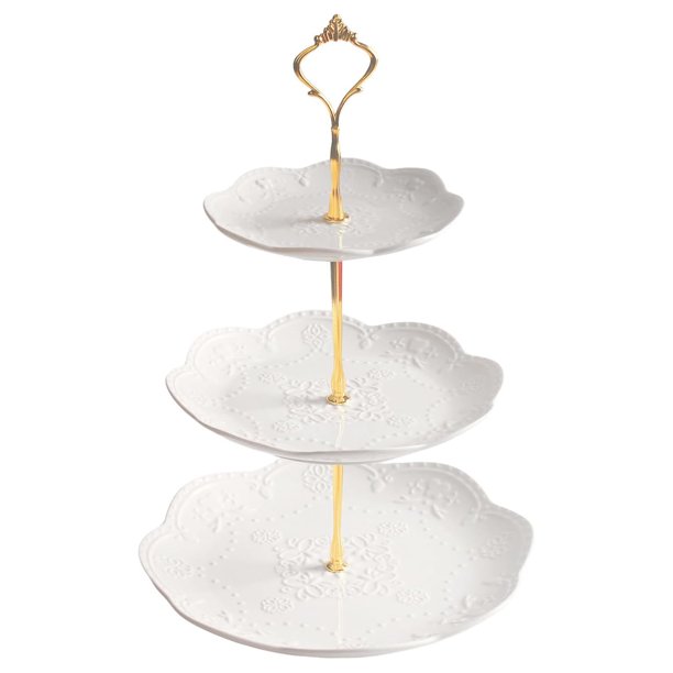 Soporte de cerámica de 3 niveles para magdalenas, torre con bandeja de servir escalonada para donas, frutas y más, decoración de fiesta de bar de caramelos, ideas para regalo de bodas,