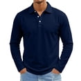 thumbnail image 3 of UDAUDU Long Sleeve Polo Shirt for Men 2026 Casual Cotton-Blend Fabric Fall Trendy Golf Shirt with Collar 3-Button Placket Navy S, 3 of 8