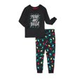 thumbnail image 2 of Yuaguia Family Christmas Matching Pajamas Set, Merry and Bright Light Print Long Sleeve Tops and Black Pants, Holiday Sleepwear, Kids 4 Years, 2 of 3