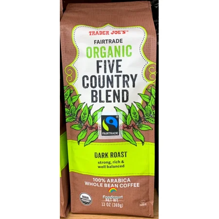 Trader Joe's Organic Fair Trade Five Country Whole Blend Coffee 13 oz