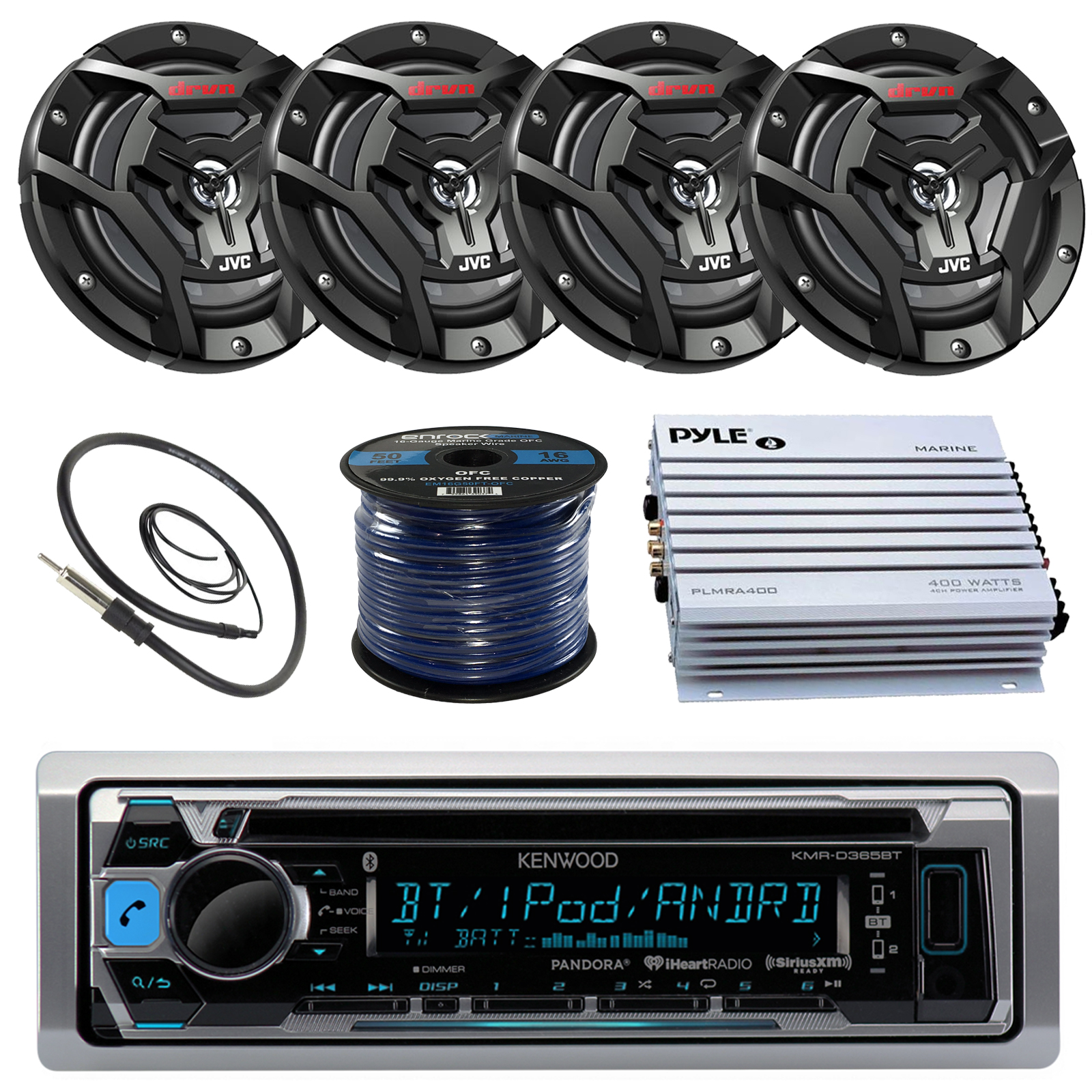 Kenwood KMRD372BT Marine Boat Radio Stereo CD Player Receiver Bundle