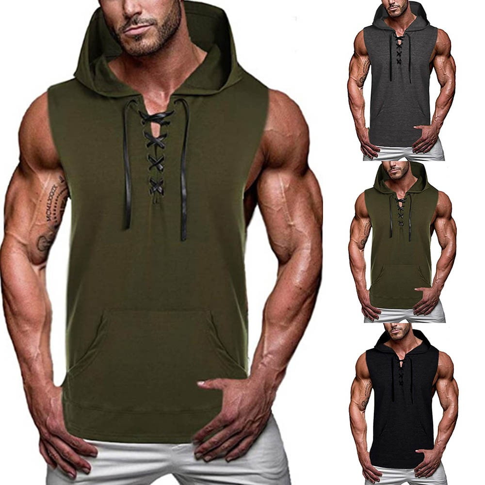 Buy nine bull Men's Workout Hooded Tank Tops Sleeveless Gym Hoodies  Bodybuilding Muscle Sleeveless T-Shirts at