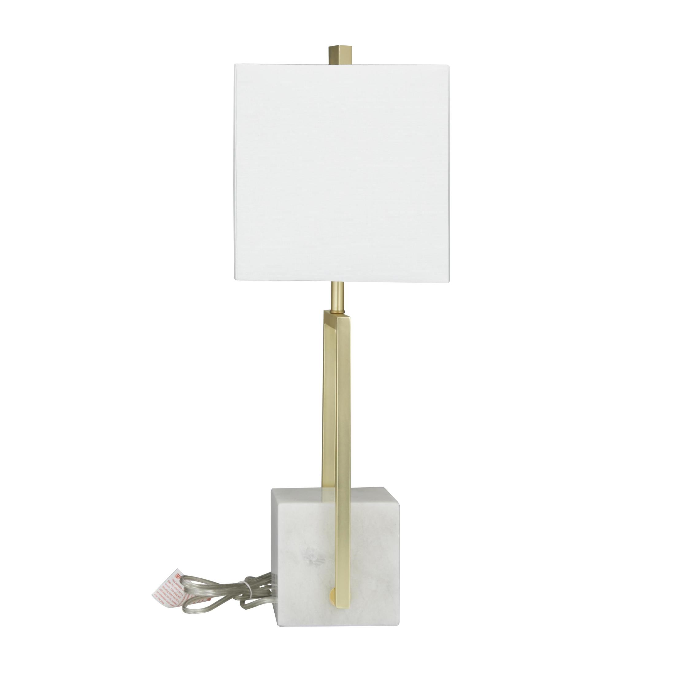 CosmoLiving by Cosmopolitan 27" Geometric Gold Table Lamp with Cream Linen Shade