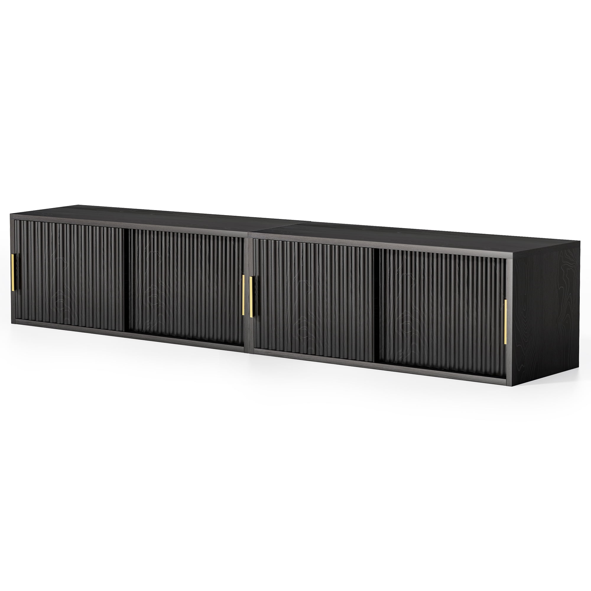 Joyyskill Fluted Floating TV Stand Set of 2, 30" Multi-Purpose Modern TV Display Shelf Console Entertainment Center Cabinet with Sliding Doors, Black