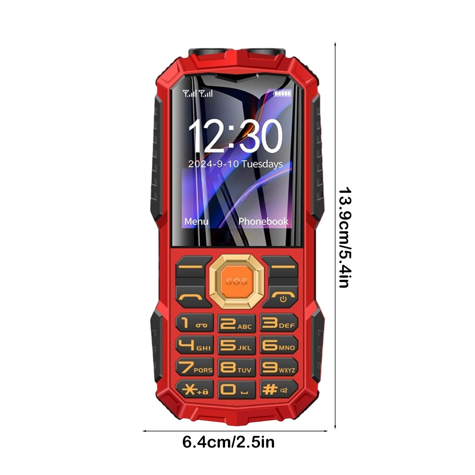 AUHomi Unlocked Cell Phone, Dual SIM Big Button Rugged Phone, Easy to Use Mobile Phone with Large Capacity Battery, Flashlight, SOS Key, Big Speaker, Calendar, Alarm Clock, Calculator, Red
