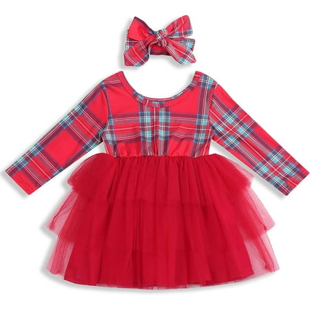 

Toddler Baby Girl Christmas Dress Plaid Tulle Tutu Outfits Little Girls Princess Dresses Clothes