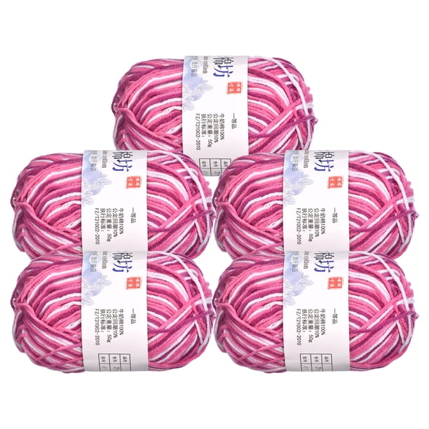 Uxcell paquete de 5 ovillos de hilo de mezcla de algodón de 50g para ganchillo en color rosa y blanco