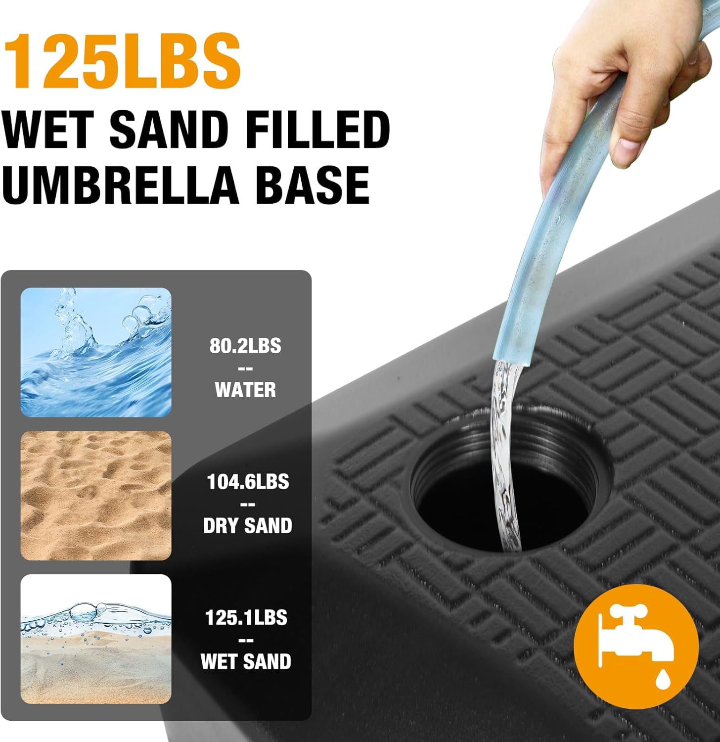 Umbrella Base Outdoor Patio Umbrella Stand with Wheels Fillable Heavy Duty Mobile Weighted Rolling Stand - Black
