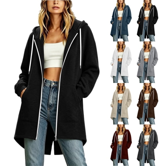 Dxzfnsa Long Hoodies for Women Zip Up Lightweight Comfort Long Sleeve Oversized Sweatshirt Fall Fashion Fleece Jackets with Pockets S-2XL