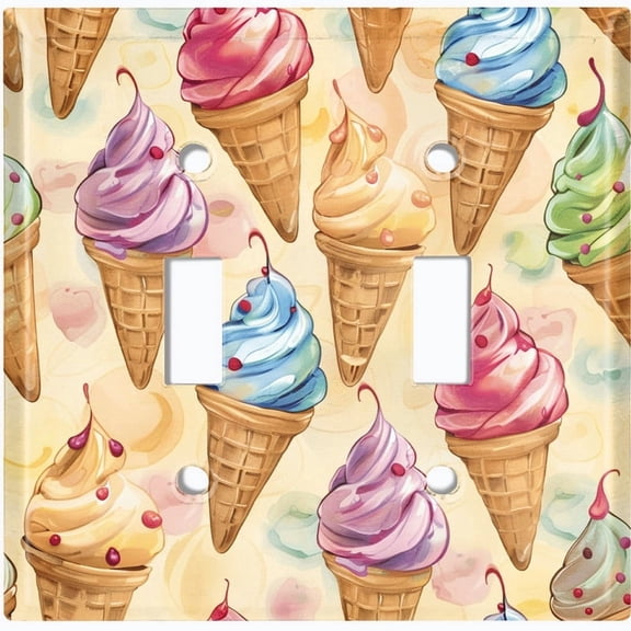 Metal Light Switch Wall Plate Outlet Cover (Printed Image of Colorful Ice Cream Cones - Double Toggle)