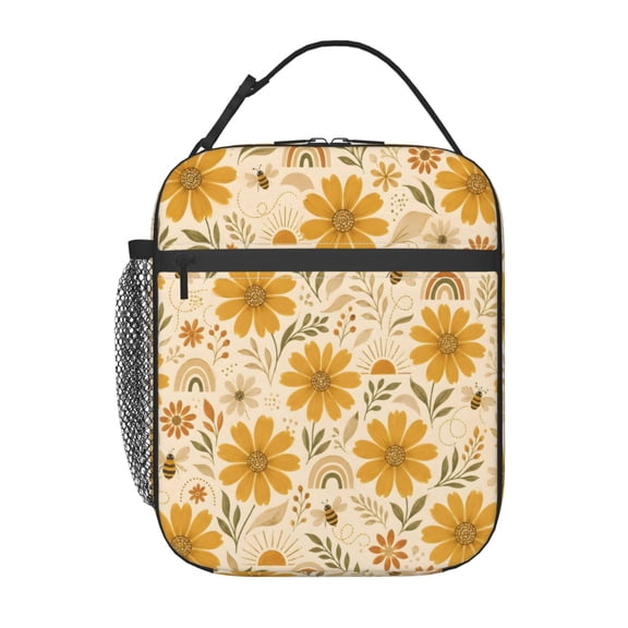 Boho Daisy Bee Lunch Bag Reusable Thermal Lunch Box with Handle for Women and Men