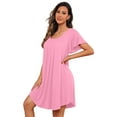 thumbnail image 4 of JWD Womens Nightgown Short Sleeves Sleepwear Soft Loose Sleepshirt Scoopneck Pleated Nightshirt Loungewear, 4 of 5