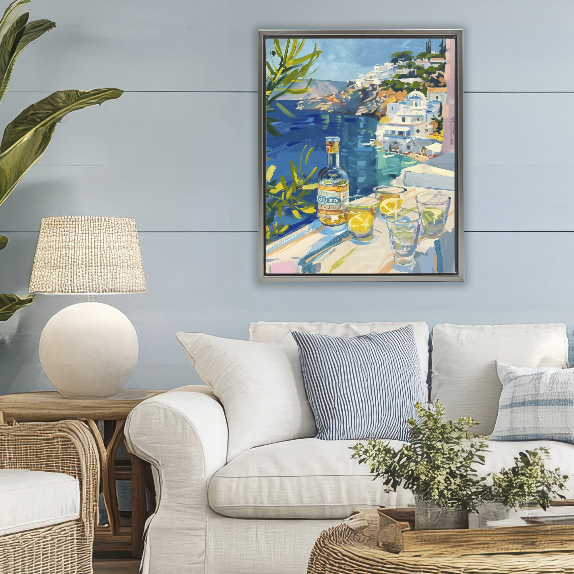 Stupell Industries Drink By The Sea Balcony Gray Framed Floater Canvas Wall Art, design by The Prints Vibe