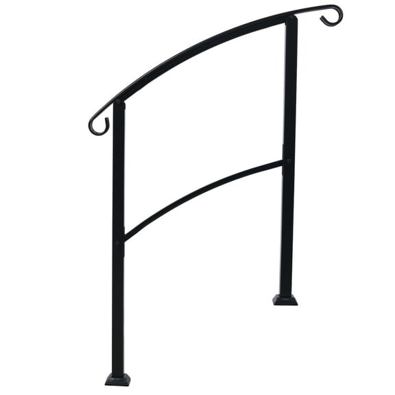 Gzxs Metal Hand Rails for Outdoor Steps - 1 to 3 Step Rails - Wrought Iron Railing, Indoor/Outdoor Stair Railing - Hand Rails for Concrete Steps or Wooden Stairs, Easy to Install, Black